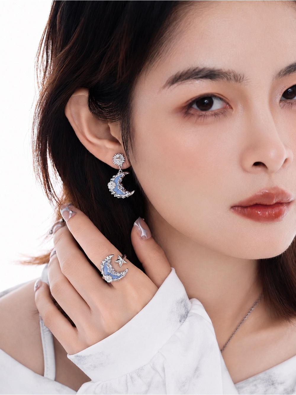 Luna Étoile Opaline Moon Earrings | Luxury Celestial Statement Earrings